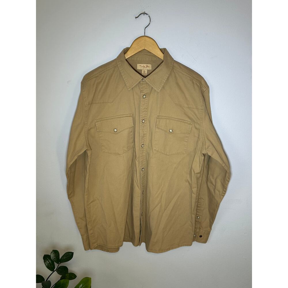 Khaki Turtle Bay Cotton Twill Western Long Sleeve Button Down Shirt - (Men's L) - Picture 2 of 10